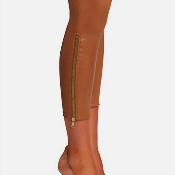L'AGENCE Sabine HighRise Ankle Coated Skinny Jeans in Brown Gold ankle zip Sz 26 - Picture 3 of 10